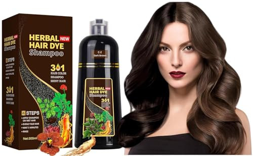 Champú Tinte Cubre Canas, 500 ml Dark Brown Hair Dye Shampoo 3 en 1, Champu Tinte Canas Instantáneo, Champú Color, Champu Colorante Pelo Cubre Canas Barba En Minutos para Mujer Hombre (Castaño Oscuro)