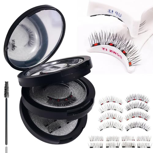 XFSRG 3 Paires Faux Cils Magnetique Faux Cils Naturel Réutilisables 3D Faux Cils Facile à Porter et à Enlever pour Les Maquillage Rapide Débutants（Noir）