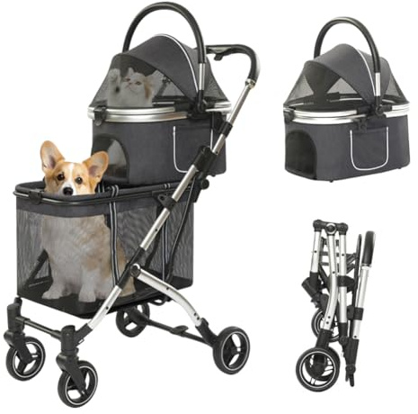 Zertylre Hundewagen 3 in 1 Hundebuggy bis 24kg,Klappbar, Hundebuggy Kleine Hunde, Hunde Buggy, katzenwagen, Faltbar Hund Kinderwagen, Tragbarer Kinderwagen