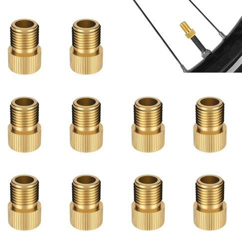 10 Pezzi Adattatore per Valvole Presta Schrader, Convertitore per Valvola Bici DV/SV a AV, Adattatore per Gonfiare Pneumatici con Pompa Standard o Compressore, Facile da Installare e Utilizzare, oro