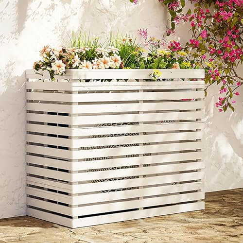 Clôture de climatiseur en Bois, Support de Fleurs, présentoir extérieur, Pot de Fleurs, kit de clôture d'intimité, Respirant et Toutes Saisons pour Jardin, terrasse, pelouse, Poubelle. (Coul