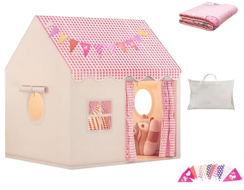 DOKKOME Kinderzelt Indoor Kinder Haus Innen Kinder Spielhaus Spielzelt mit Matte Jungen Spielzelt Hauszelt Mädchen Kinderspielburg Kinderzimmer Dekor ab 3 Jahre Kinderspielzelt Rosa