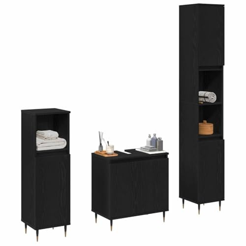 vidaXL Badezimmermöbel-Set 3 STK. Schwarz Eichen-Optik