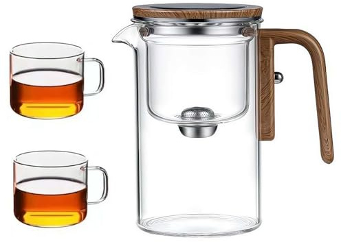 Magic Teapot with Infuser, 2-in-1 Enchanted Glass Teapot with Wooden Handle for Loose Tea, Press Control Witchcraft Tea Pot