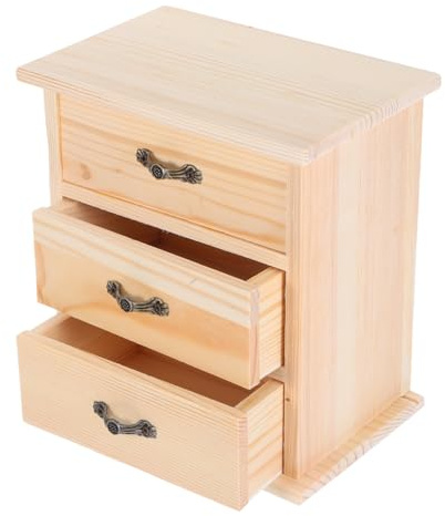 LOORGVEL Miniatur Schubladen Organizer Holz Mit 3-Stöckiger Schreibtisch-Aufbewahrungsbox Für Büro Schmuck Und Puppenhaus Dekoration Nachhaltiger Holzorganisator Für Kleine Gegenstände Und Nachttisch