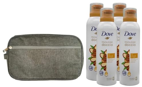 Mousse Doccia con OLIO DI ARGAN, Morbidezza 24h, Nutrimento Profondo 200ml+Pochette (Colori Assortiti) (4 Unità+Pochette)
