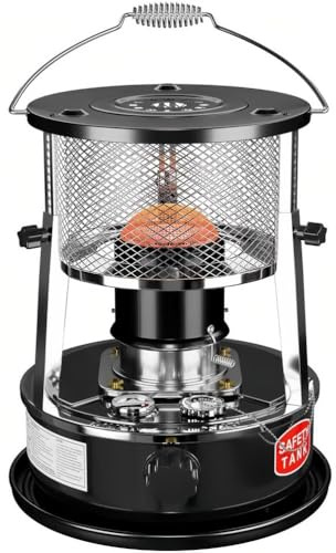 Petroleumheizung, tragbare Zeltheizung mit 15–17 Stunden Laufzeit, for Camping (drinnen/draußen), Garage und Notheizung(Black,Metal chimney)