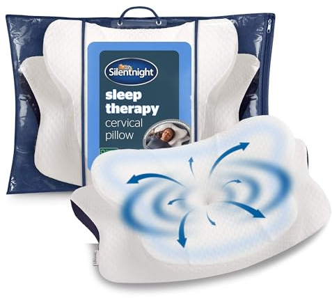Silentnight Sleep Therapy Cervical Pillow - Orthopaedic Support Pressure Relief Eases Neck and Shoulder Pain - Memory Foam Ergonomic Design For Front Side Back Sleepers - Breathable & Hypoallergenic