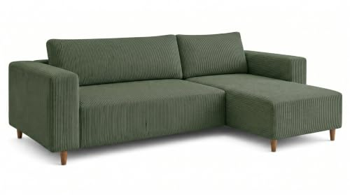 MARPUR Divano Angolare Rio, Divano Angolare a L con Funzione Sonno e Cassetta Letto Verde Tessuto Cordonato Pouf Universale