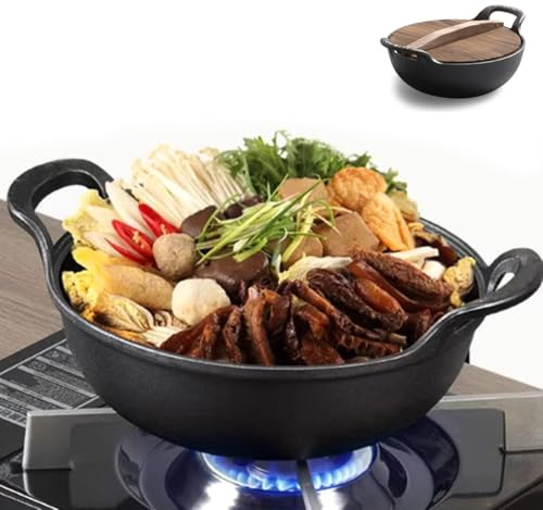 Grande Pentola In Ghisa, Calderone Con Coperchio In Legno, Manico, Per Cucinare All'aperto, Bollire, Stufare, Preparare Zuppe, Nero(Wooden lid,Diameter 30cm)