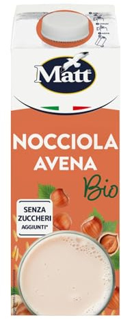 Matt, Nocciola Avena Bio, Bevanda Vegetale, Latte Avena e Nocciola Senza Lattosio, Senza Zuccheri Aggiunti, a Basso Contenuto di Sale, Ideale per Tutta la Famiglia, 1L (Confezione da 6)