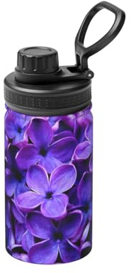 Bouteille d'eau isotherme en acier inoxydable avec large goulot - Motif fleurs violettes - 355 ml