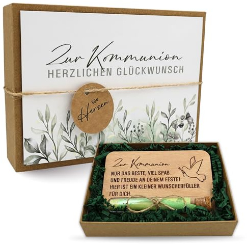 ZUKLA Verpackung für Geldgeschenke Kommunion - Geschenkset Geschenkbox 15 x 11 cm - mit Reagenzglas - Geschenk für Jungen & Mädchen - Geldgeschenk Verpackung Holz