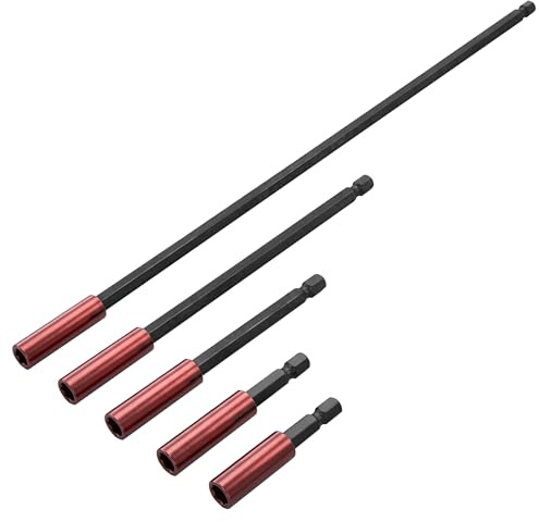 5 Piezas Puntas Atornillador Imantadas, 1/4 Extensiones Magnéticas 50/60/100/150/300mm Alargadores Hexagonales Conexión Rápida Taladro Llave Impacto Destornillador Eléctrico
