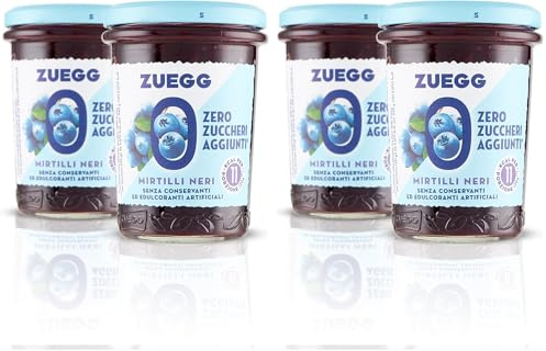 Zuegg, Composta Zero Zuccheri Aggiunti Mirtilli Neri, 60% di Frutta, Solo 11 Calorie per Porzione - Senza Glutine, Senza Conservanti ed Edulcoranti Artificiali, Prodotto Vegano (2 x 220 grammi)