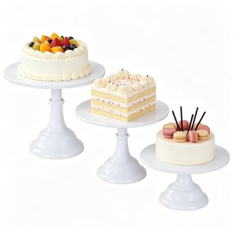 HechoVinen 3-Piece Metal Cake Stand Set, 8/10/12 Inch, White Dessert Trays