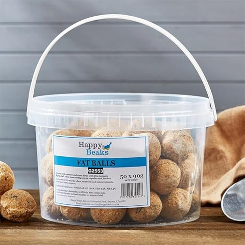 Happy Beaks Suet Fat Balls Wild Bird Food (50 x 90g Fatballs) High Energy Premium Suet Feed