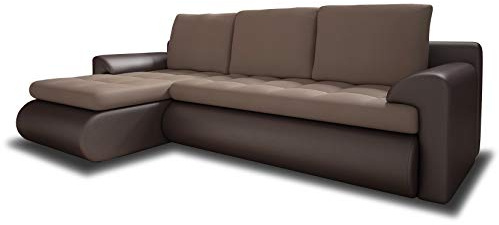 Sofnet Ecksofa Santi II mit schmutzabweisender Stoff - Couchgarnitur mit Schlaffunktion und Bettkasten, Couch, Polsterecke, Schlafsofa (Braun + Beige (Madryt 128 + Trinity 05), Ecksofa Links)