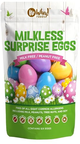 Milkless Surprise Eggs – Plastic Easter Eggs with Milkless Chocolate Figures (6 Count) – Easter – Vegan, Allergy-Friendly, Kosher – Free of Dairy, Peanuts, Tree Nuts, Eggs, Soy, Gluten & Sesame – No Artificial Colors or Flavors – Top 9 Allergen Free – No Whey! Foods