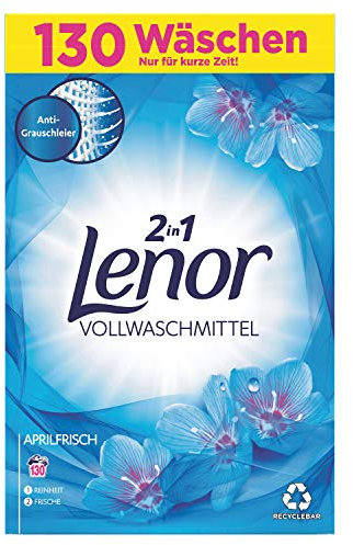 Lenor Waschmittel Pulver, Waschpulver Grosspackung, Vollwaschmittel, Lenor Aprilfrisch mit Duft von Frühlingsblumen, 130 Waschladungen (8.45 kg)