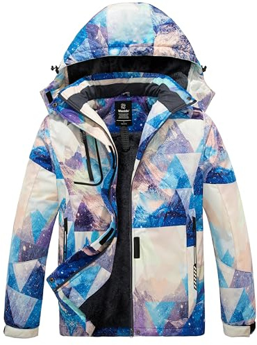 Wantdo Chaqueta de Esquí Cálida para Mujer con Forro Polar Snowboard Impermeable con Capucha Abrigo de Montaña Impermeable Antiviento Mujer Flora de Montaña S