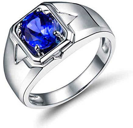 Daesar 18 Karat Weißgold Verlobungsring für Männer, Bandring mit 4-Steg-Krappenfassung 1.15ct Oval Tansanit Trauring Hochzeit Ring Weißgold Große 53 (16.9)
