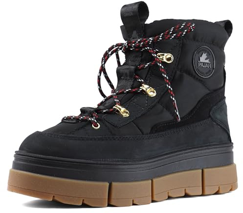 Pajar Women's Casual Outdoor Winter Snow Water-Resistant Side Zipper Ankle Helicon Boots, Black, 37