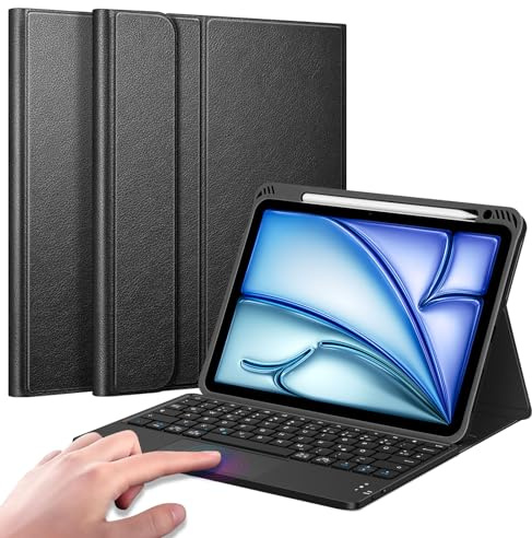 FINTIE Tastatur Hülle für iPad Air 11 Zoll, iPad Air 5./4. Gen (10,9 Zoll) | Magnetisch abnehmbare deutsche Bluetooth-Tastatur mit Touchpad, weiche Schutzhülle mit Stifthalter, Schwarz