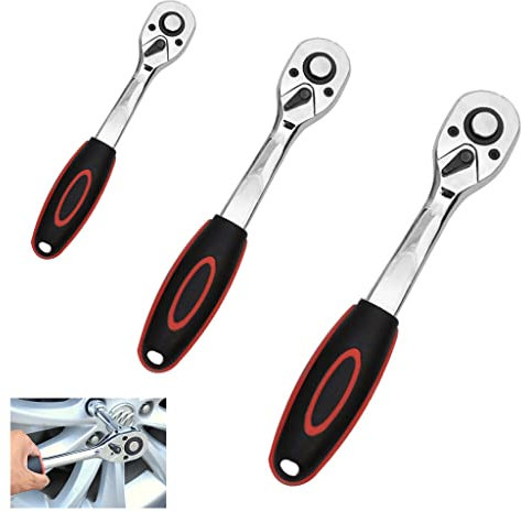 HWTONG 3 Stück Umschaltknarre,Ratsche 3/8 zoll, Knarre 1/4 zoll,Ratsche 1/2 zoll,Antrieb mit 72 Zähnen, Ergonomischem Griff