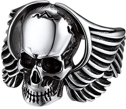Men Stainless Steel Band Rings Skull Wings Ring for Men Motorcycle Biker Rings Punk Rock Jewelry Gothic Rings Size 13