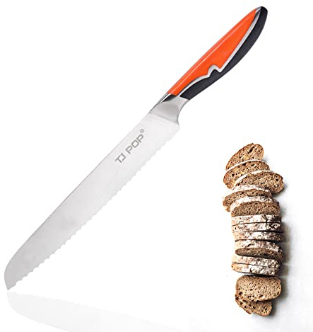 Couteau à Pain, TJ POP 8 Couteau à Découper Professionnel, Couteau de Cuisine à Pain Ultra Tranchant, Conçu à Pleine Soie, Lame en Acier HC Allemand, Bonne Prise en Main, Poignée Antidérapante