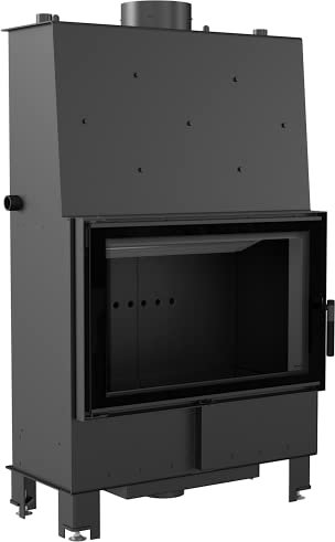 KRATKI Lucy Holzkamin mit Warmwasserbereiter Wärmetauscher BImSchV 2 konform 16 kW Thermischer Wirkungsgrad 84% Stahl Schwarze Thermotec-Auskleidung Dekoratives Doppelglas 138 x 85 cm