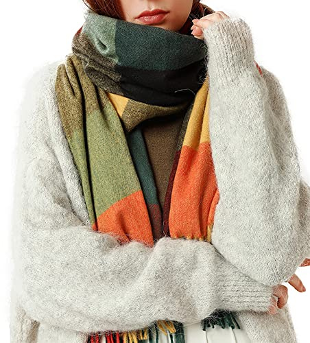 Bakicey Damen Schal XXL Warm Weich Strickschal Karo Winterschal Herbstschal Wolleschal Frauen Deckenschal Halstuch Scarf Poncho Cape