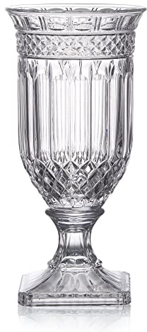 Joeyan 13 Glass Urn Vase,Tall Centerpiece with Ripple Diamond Pattern,Thickened Vase for Home, Wedding Parties