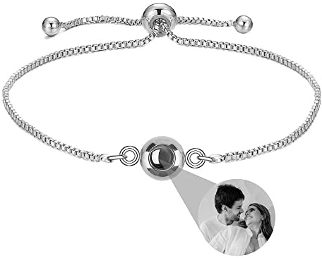 Eiennoai Personalisiertes Foto Armband Foto Projektions Armband Kreis Foto Armbänder mit Bild im Inneren Ich liebe Sie Halskette 100 Sprachen Bild Armband für Frauen Mädchen
