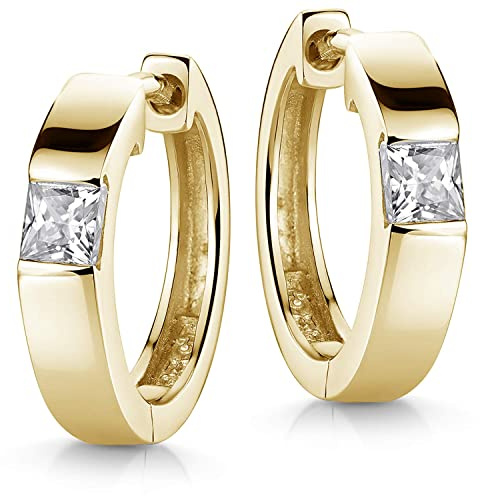 Klappcreolen Silber 925 Damen - Creolen 17mm mit Zirkonia Steinen SO-432 | Kleine Ohrringe mit Steinchen aus echtem 925 Sterling Silber rhodiniert oder vergoldet von MATERIA by Matthias Wagner