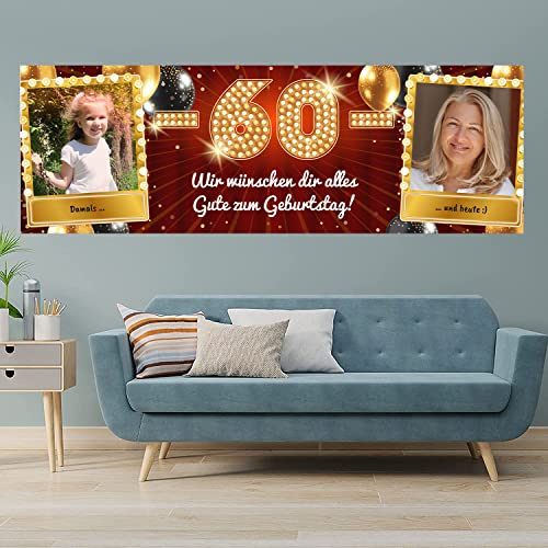Geburtstags Jubiläums Banner - personalisiert mit Deiner Jahreszahl & Texten & Fotos | XL - Format (Gold)