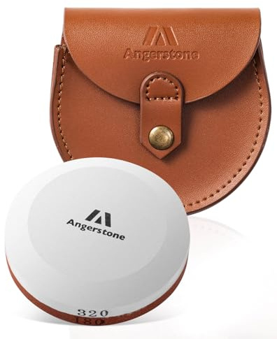 Angerstone Axe Sharpener - Multipurpose Axe/Hatchet Sharpening Stone - Whetstone Blade & Tool Sharpener, Dual Grit 180/320 Sharpening Puck with Leather Sheath