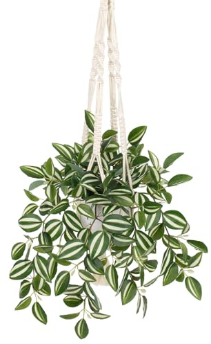 Artificial Hanging Plants Fake Trailing Plants with Hemp Ropes String of Plants Decorative Houseplant Faux Tradescantia Zebrina Plant for Home Wall Office Bathroom Kitchen Indoor Outdoor Decoration