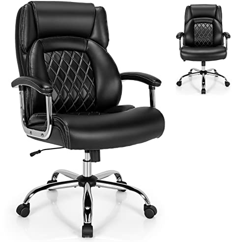CASART PU Leather Office Chair, 300/400/500LBS Big and Tall Executive Chair with Rocking Backrest&Armrest, Heavy Duty Metal Base, Height Adjustable Computer Desk Chair for Home Working (500LBS, Black)