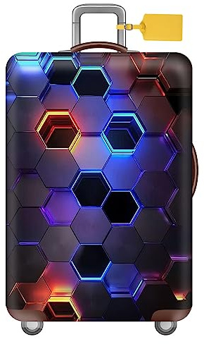 FANSU Elastisch Kofferhülle Kofferschutzhülle, Cyberpunk Stil Reisekoffer Schutzhülle mit Reißverschluss, Elasthan, Waschbar Gepäckabdeckung - 18 bis 32 Zoll (L(26-28in),Bienenwabe)
