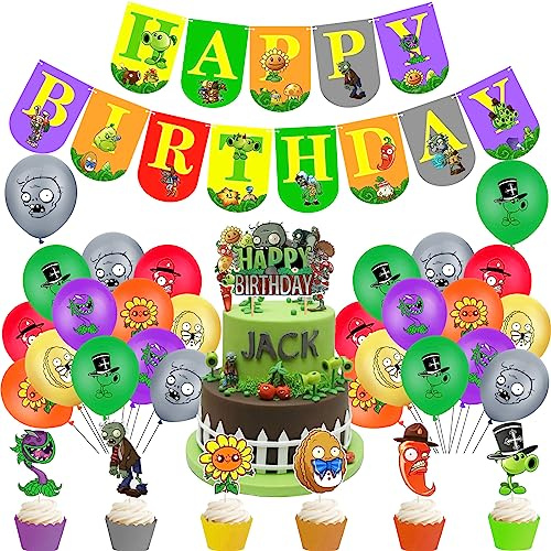 Décorations Anniversaire Plantes Decoration Anniversaire Plants Ballons de Fête Plants Vs Zombies Ballons Anniversaire Zombies Decoration Gateau Plantes Banner Anniversaire Pvz Déco d'Anniversaire