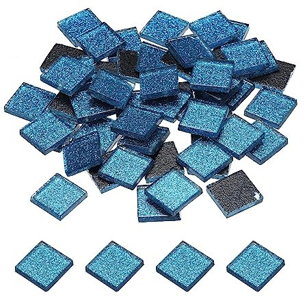 sourcing map Mosaïque Carrelage Tuile Tesselle, Verre Éclat Cristal Vrac Carré Paillettes Carreaux 2x2cm pour Maison Décoration,Artisanat, Pack de 50(200g, Ciel Bleu)