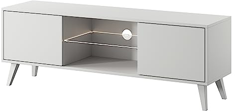 Selsey Savoni II - TV-Schrank Lowboard, Weiß mit weißen Beinen, 140 cm