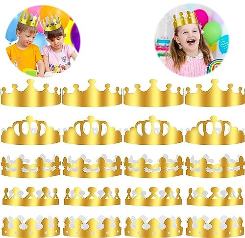 Wenyue Corone di Carta Dorata Regolabile - Corona di Compleanno per Bambini, Adulti, Feste, Celebrazioni, Anniversari (5 Stili), 20 Pezzi