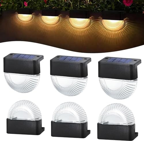 Solar Fence Lights Outdoor, 6 Pack 7 Colour Changing Solar Deck Lights Waterproof Wall Lights Decoration Garden Solar Powered for Outdoor Stairs, Step, Fence, Yard, Patio, and Pathway, Warm White