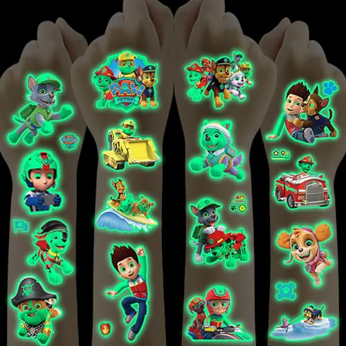 Tattoo Kinder,Paw Patrol Tattoo 12 Blätter,Hautfreundliche Leuchttattoos Jungen Mädchen Wasserdicht Kindertattoos Sticker Cartoon Temporäre Tattoos,Mitgebsel Kindergeburtstag Gastgeschenke Party Deko