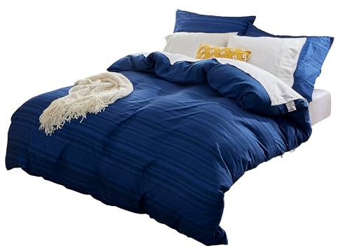 SONIVE Bettwäsche 135x200,Bettwäsche-Sets 135x200cm aus Mikrofaser,Bettbezügen 135 x 200 & Kissenbezügen 80x80,ÖKO-TEX Bettlaken mit Eckbänder, Königsblauer Calvin Streifen