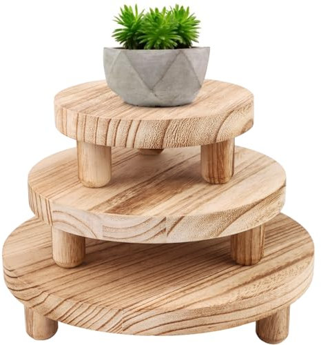 3 Pcs Wood Plant Stand Vintage 10/8/6 Inch Mini Wooden Stool Display Stand Potted Plant Stand Wooden Risers Pedestal Plant Display Stool Flower Pot Holder Plant Pot Stand for Indoor Outdoor Home Patio