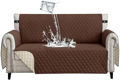 Lydevo Sofa Überzug 2 Sitzer Wasserdichte Rutschfest Sofabezug Mit Armlehnen Couchbezug Sofaüberwurf Kratzfest Reversible Gesteppte Schonbezug für Haustier Katzen Hunde,Dunkelbraun
